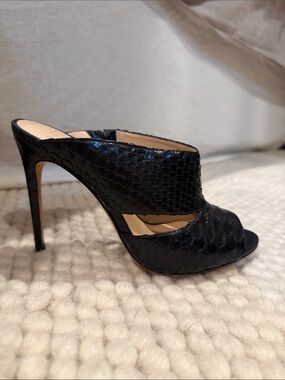 Alexandre Birman Black Python Stiletto Mule Heeled Sandals